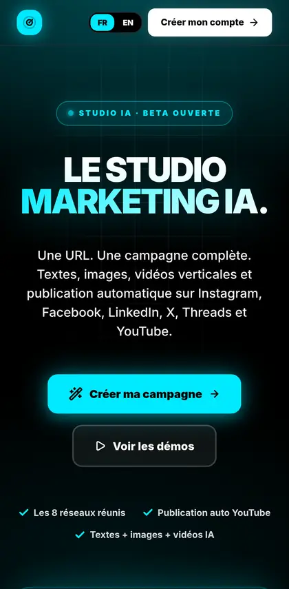 Accueil de Marketing Studio : le studio marketing IA